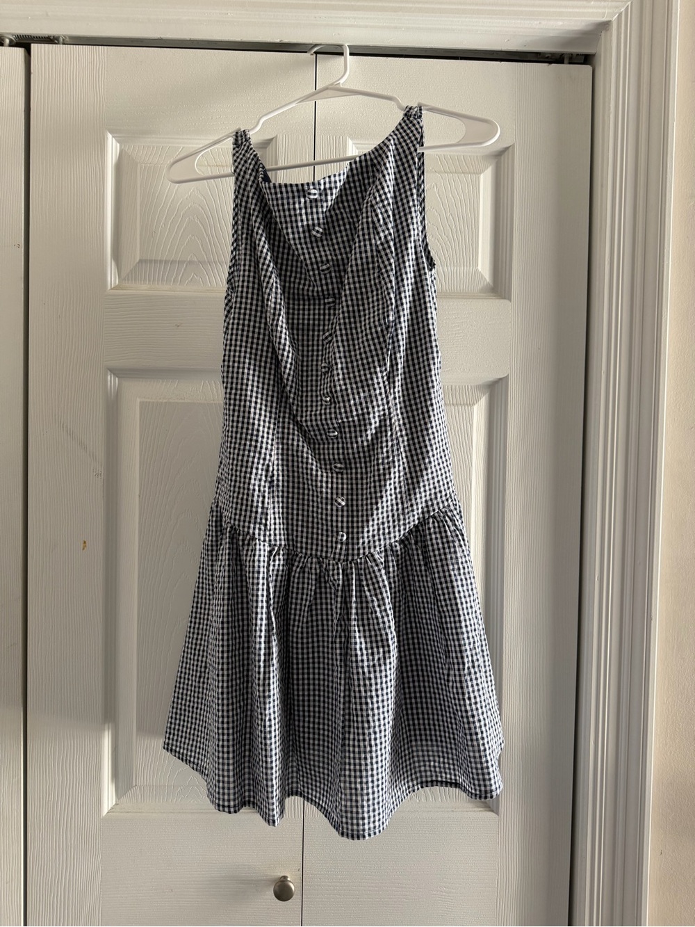 Girls Navy & White Gingham Button-Front Dress